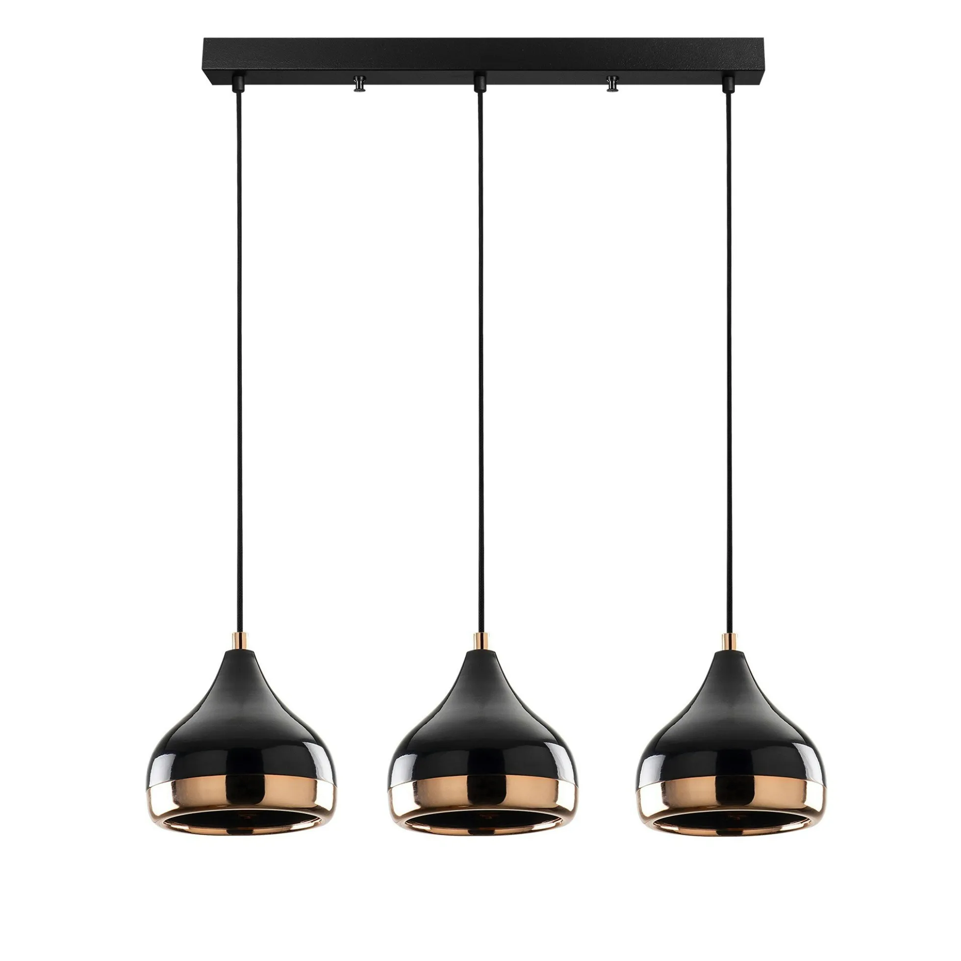 Suspension de table noire et cuivre, 3 abat-jour SILE