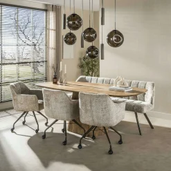 Suspension de table verre brun métal bronze 9 lampes NIAGARA