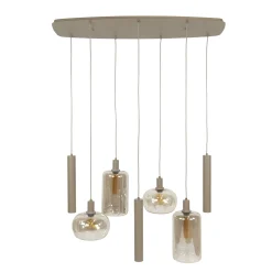 Suspension de table verre et métal beige 7 lampes NIAGARA