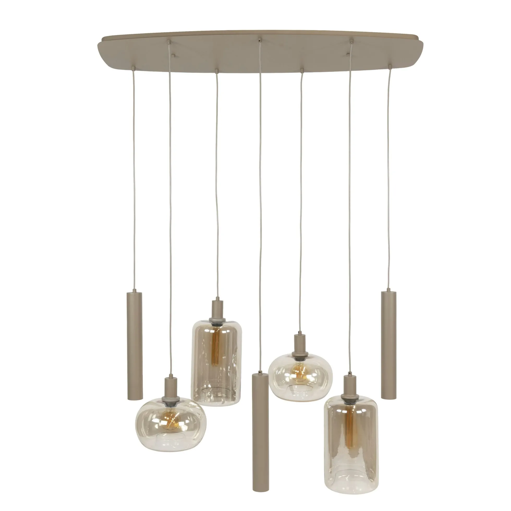 Suspension de table verre et métal beige 7 lampes NIAGARA