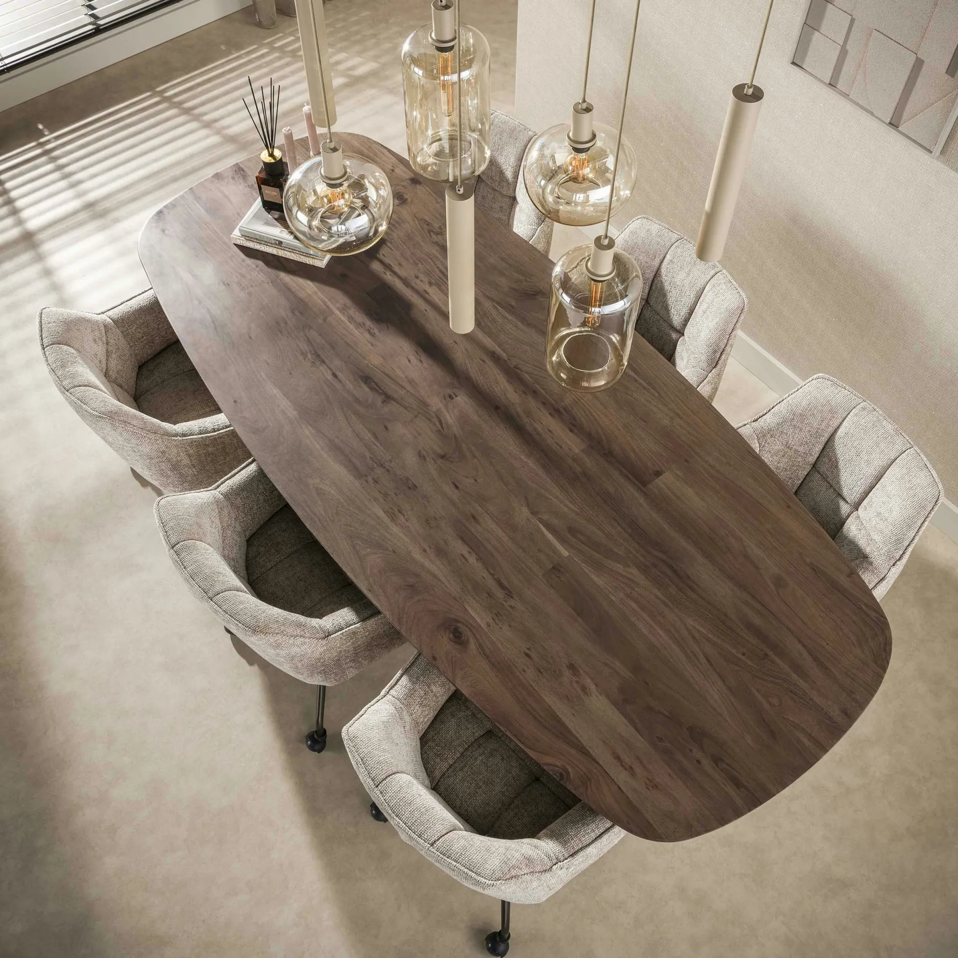 Suspension de table verre et métal beige 7 lampes NIAGARA