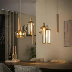 Suspension de table verre et métal beige 7 lampes NIAGARA