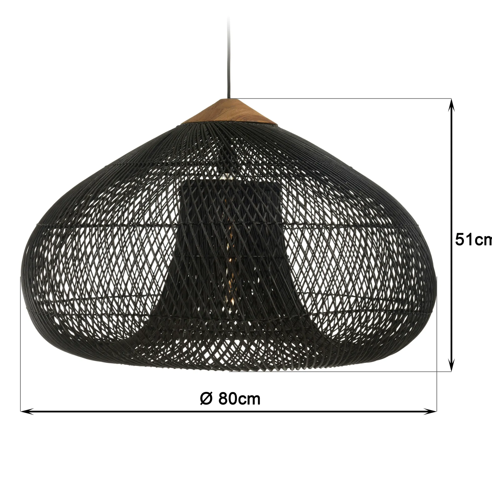Suspension entonnoir 80x80cm rotin couleur noire/teck FOLELLI