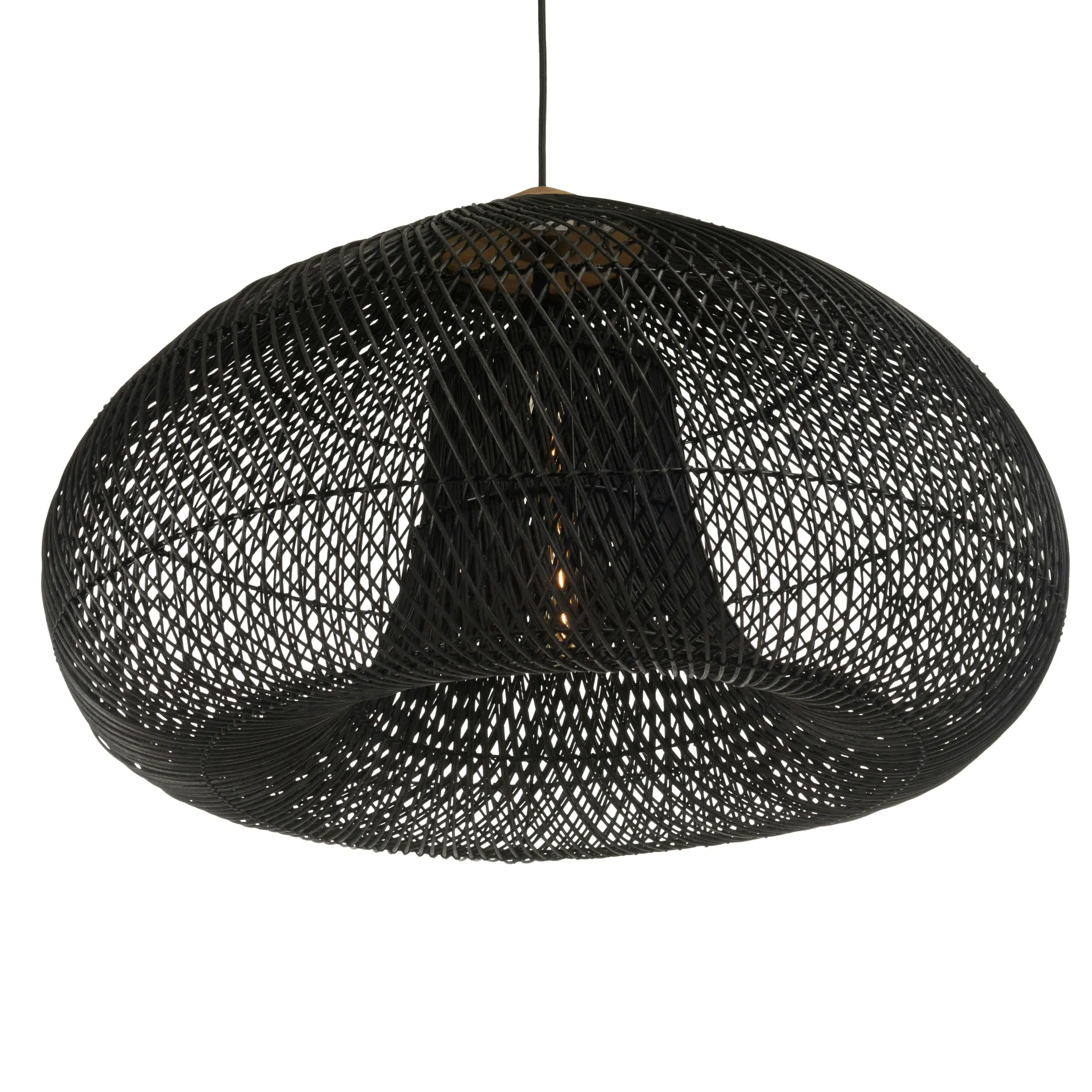 Suspension entonnoir 80x80cm rotin couleur noire/teck FOLELLI