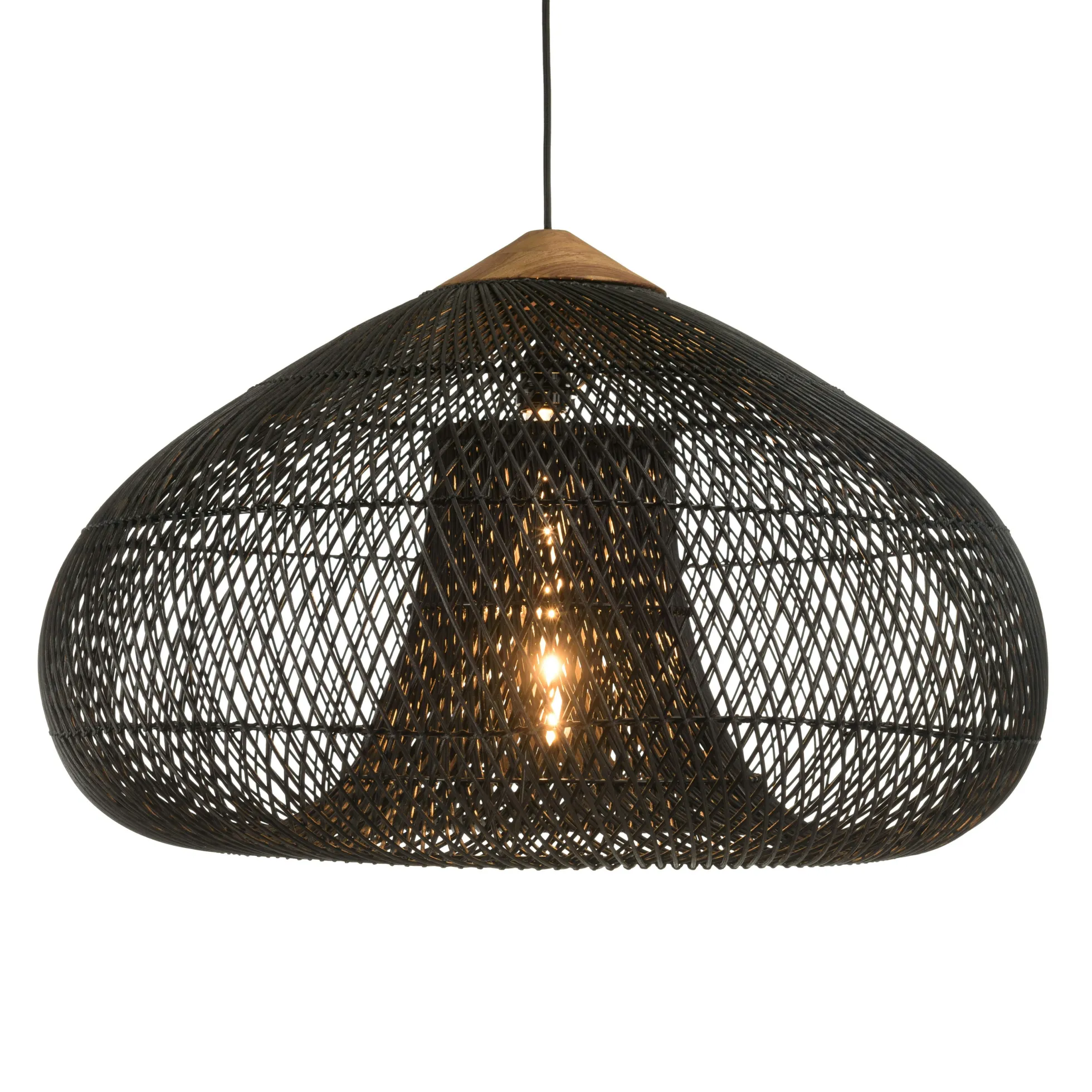 Suspension entonnoir 80x80cm rotin couleur noire/teck FOLELLI