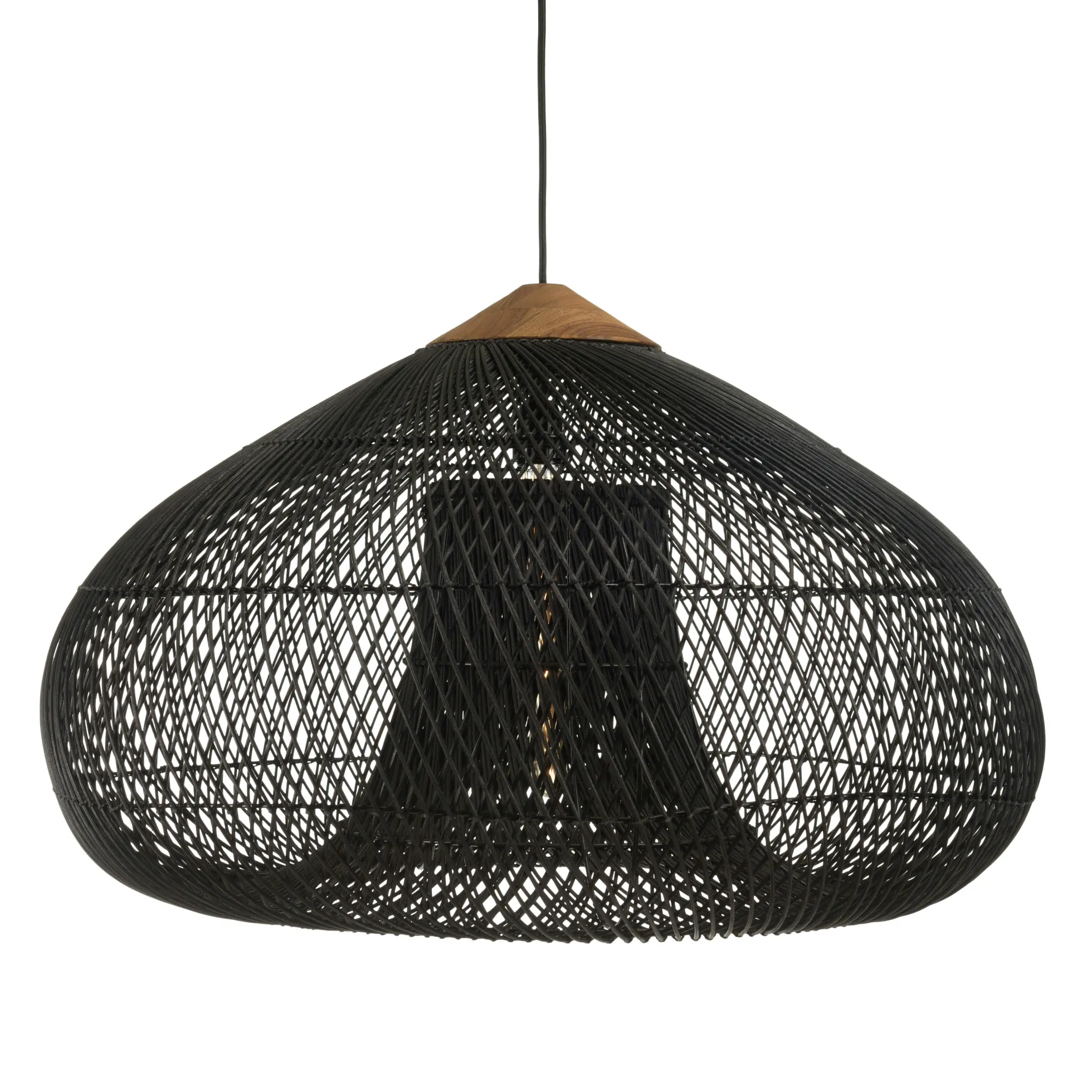 Suspension entonnoir 80x80cm rotin couleur noire/teck FOLELLI