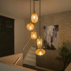 Suspension en verre ambré 5 lampes NOVA