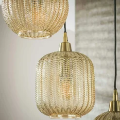 Suspension en verre ambré 5 lampes NOVA