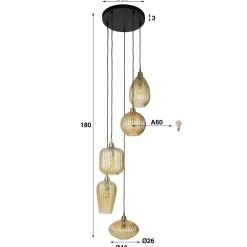 Suspension en verre ambré 5 lampes NOVA