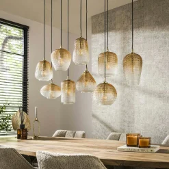 Suspension en verre ambré motif pois 9 abat-jour NOVA