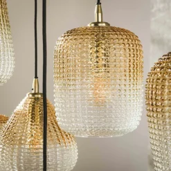 Suspension en verre ambré motif pois 9 abat-jour NOVA