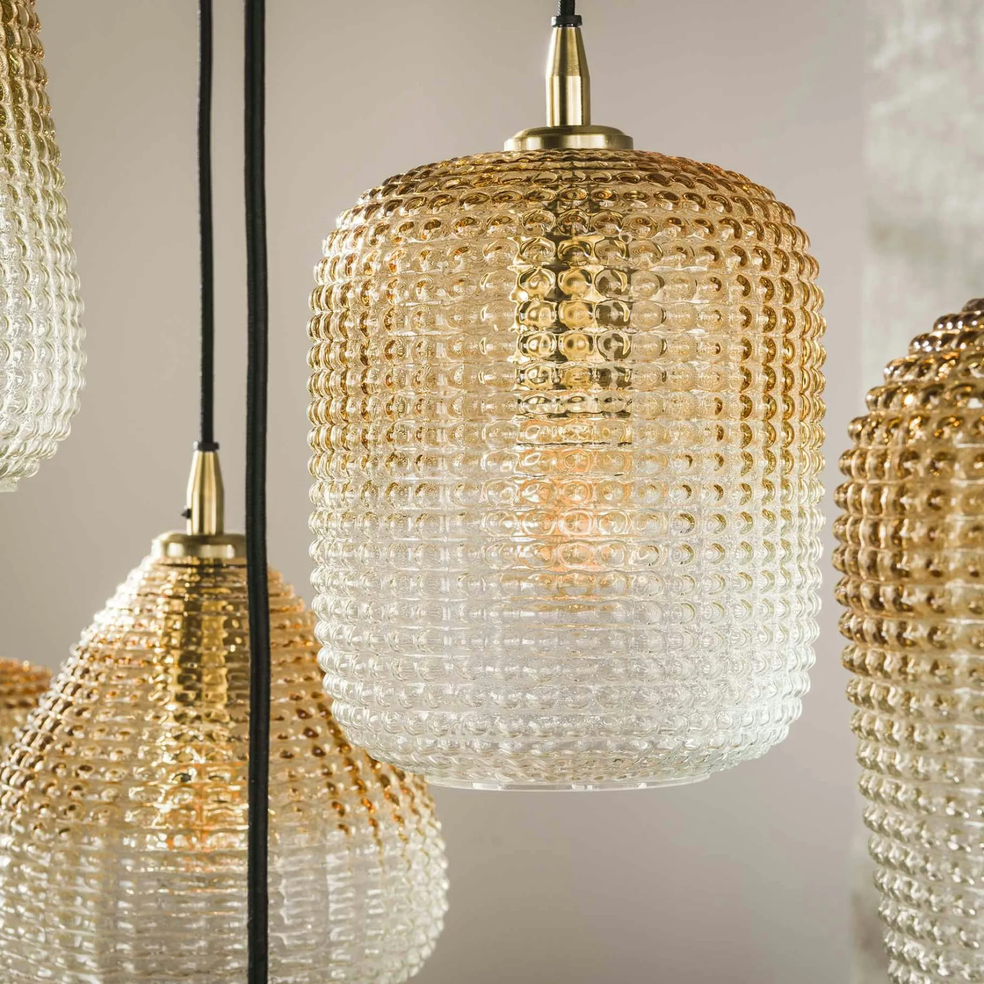 Suspension en verre ambré motif pois 9 abat-jour NOVA