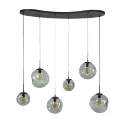 Suspension en verre fumé – 6 globes déformés NIAGARA