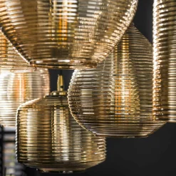 Suspension en verre strié 7 lampes ambrées NOVA