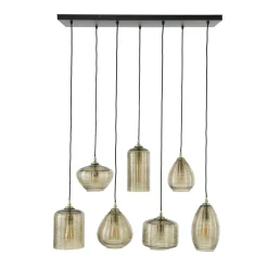 Suspension en verre strié 7 lampes ambrées NOVA