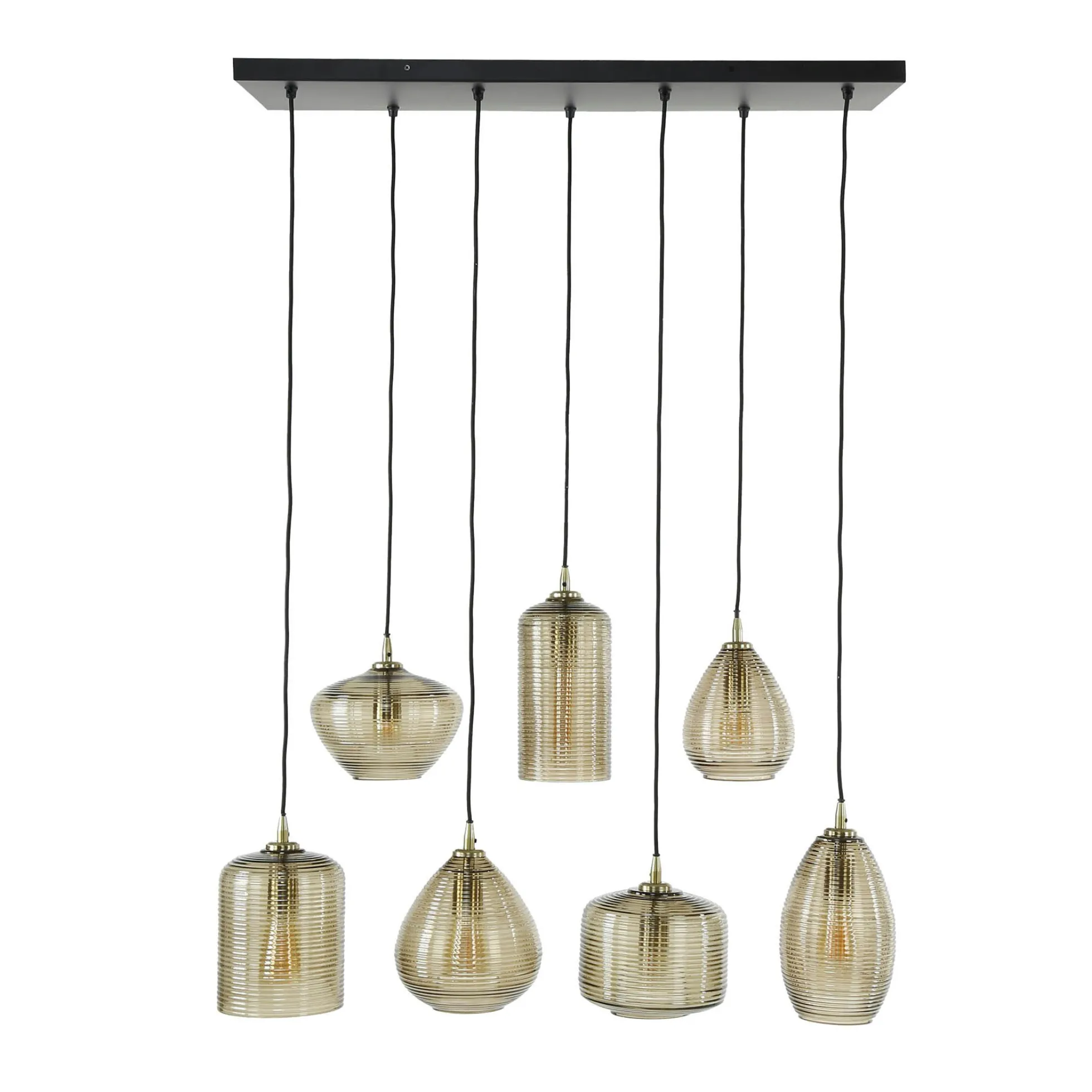 Suspension en verre strié 7 lampes ambrées NOVA
