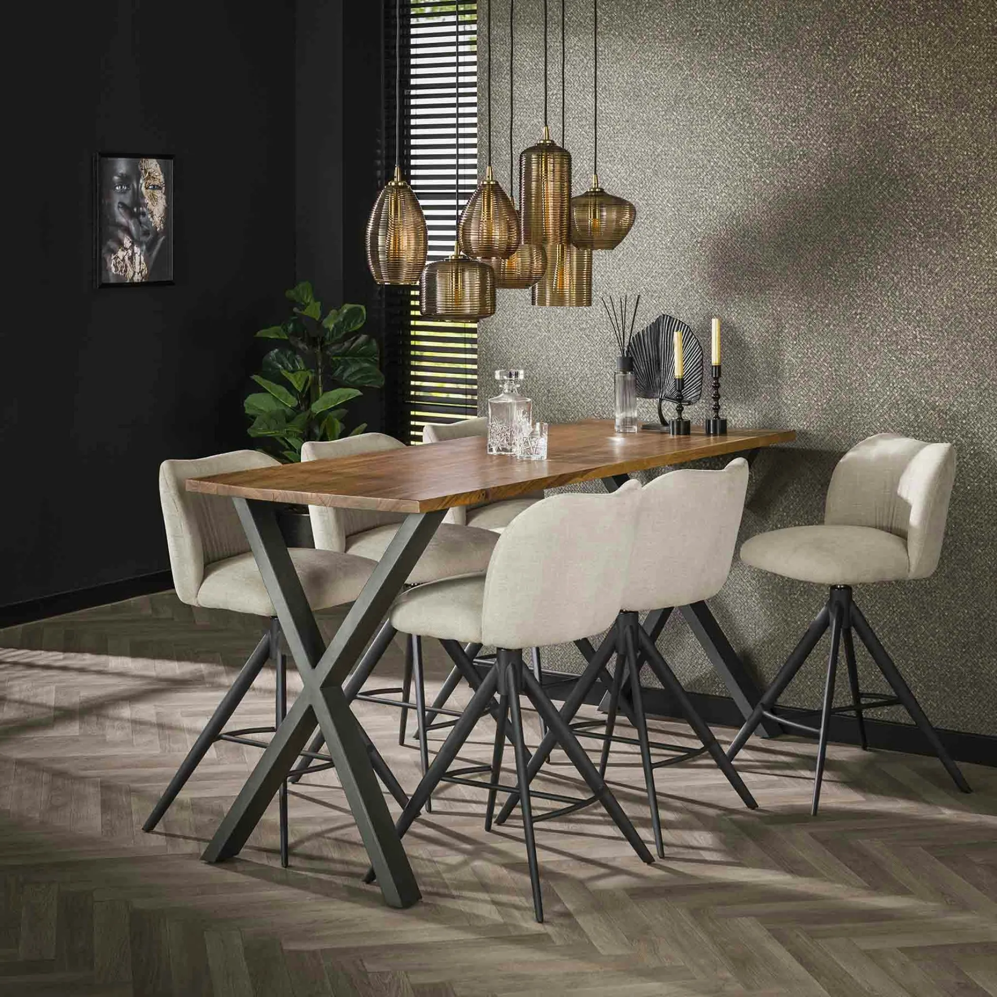 Suspension en verre strié 7 lampes ambrées NOVA