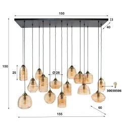 Suspension en verre strié 15 lampes ambrées NOVA