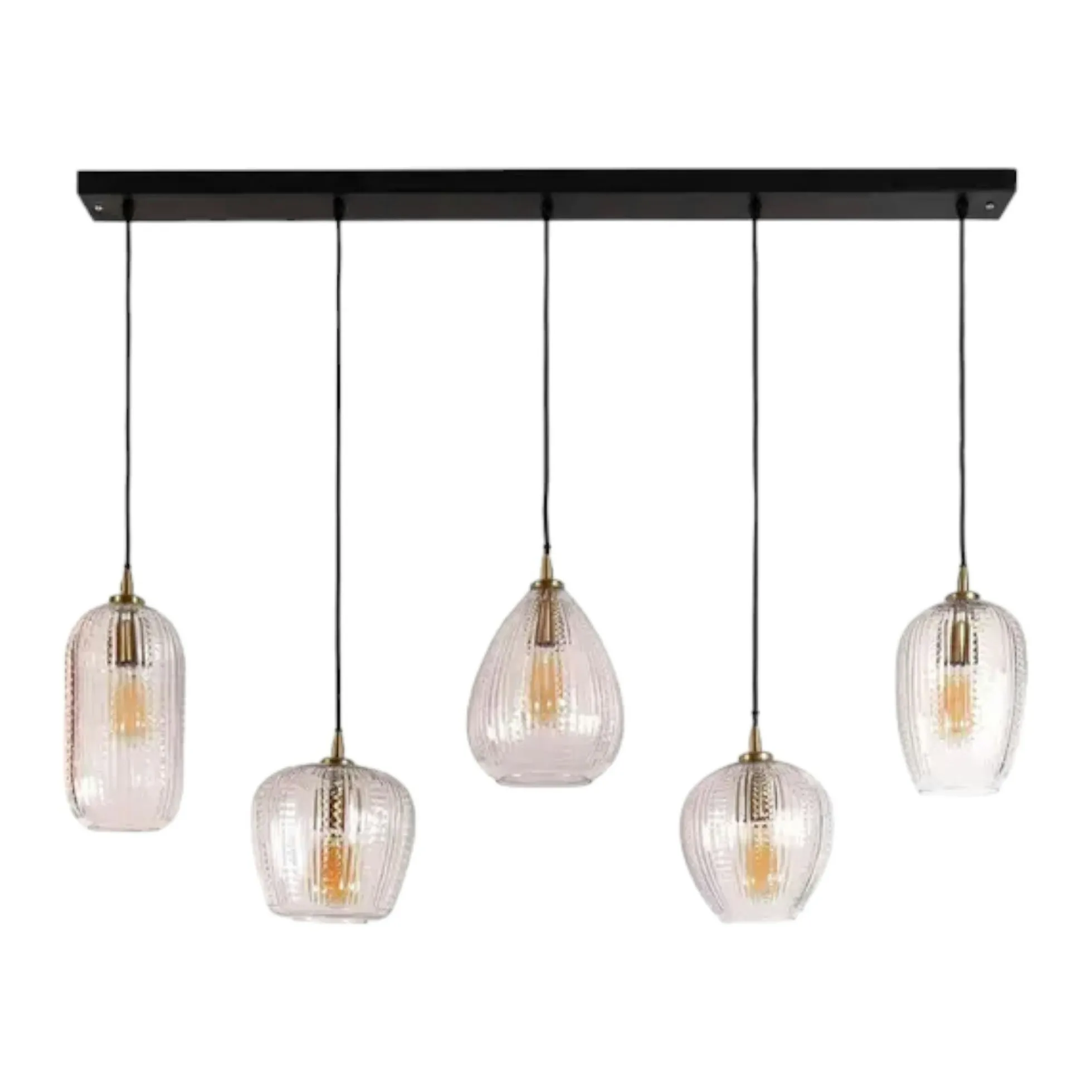 Suspension en verre travaillé 5 lampes NOVA