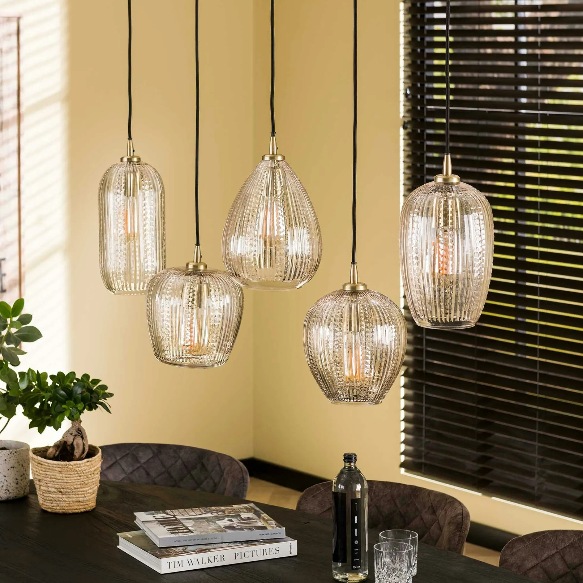 Suspension en verre travaillé 5 lampes NOVA