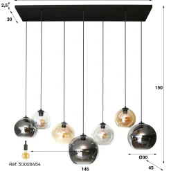 Suspension globe 7 lampes multicolores NOVA