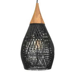 Suspension goutte 25x25cm en rotin couleur noire et teck FOLELLI