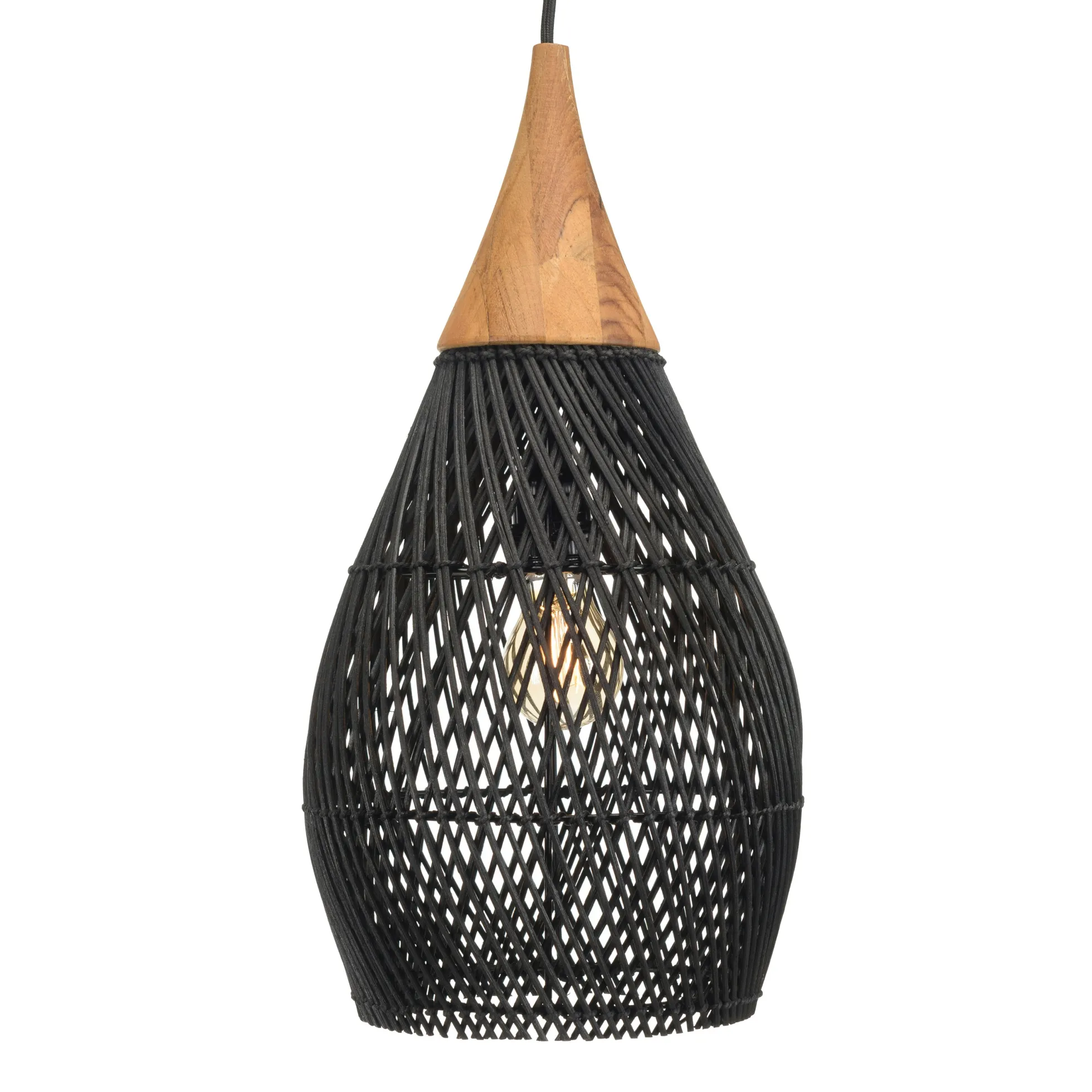 Suspension goutte 25x25cm en rotin couleur noire et teck FOLELLI