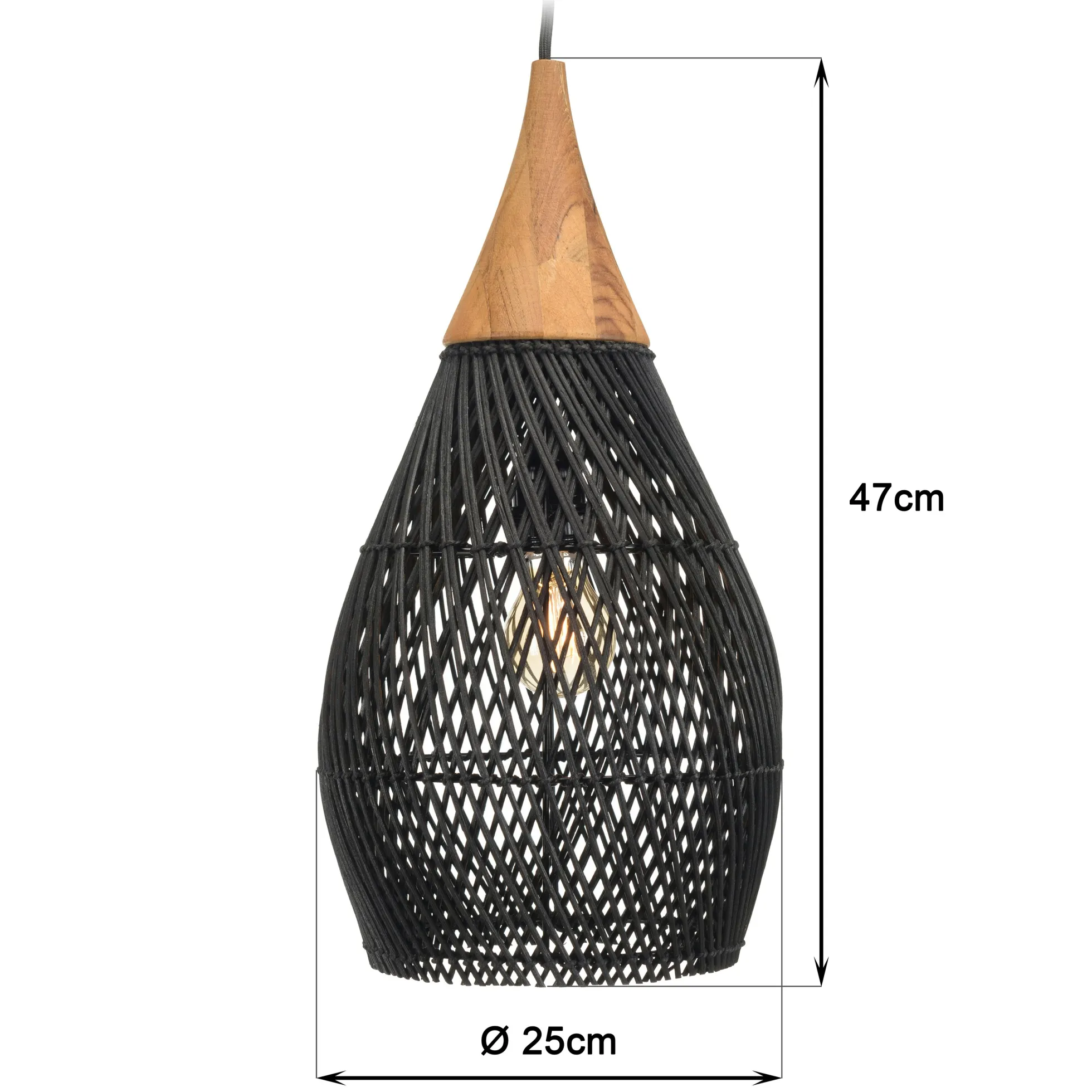 Suspension goutte 25x25cm en rotin couleur noire et teck FOLELLI