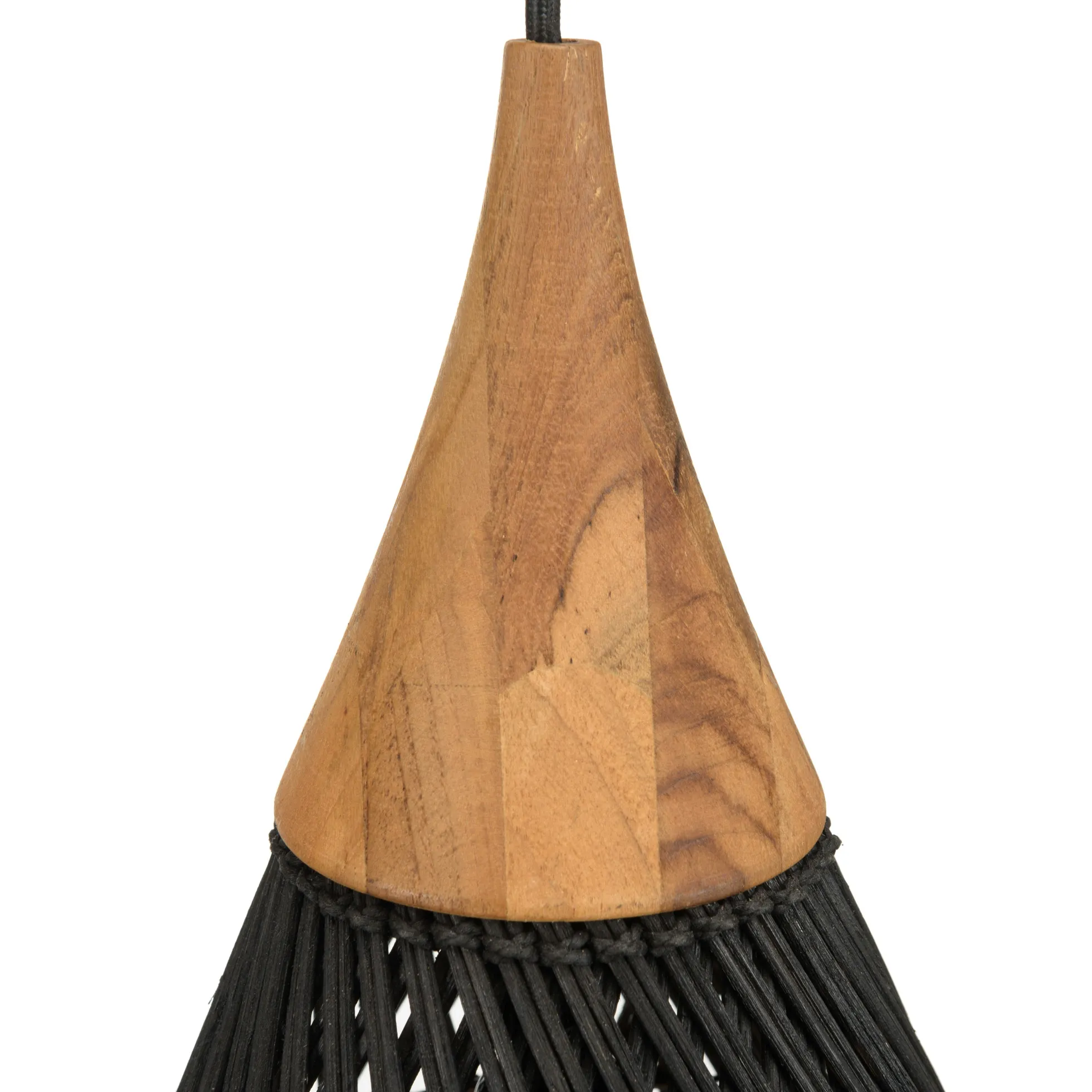 Suspension goutte 25x25cm en rotin couleur noire et teck FOLELLI