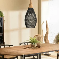Suspension goutte 35x35cm en rotin couleur noire et teck FOLELLI