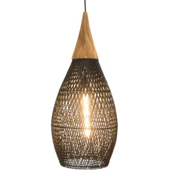 Suspension goutte 35x35cm en rotin couleur noire et teck FOLELLI