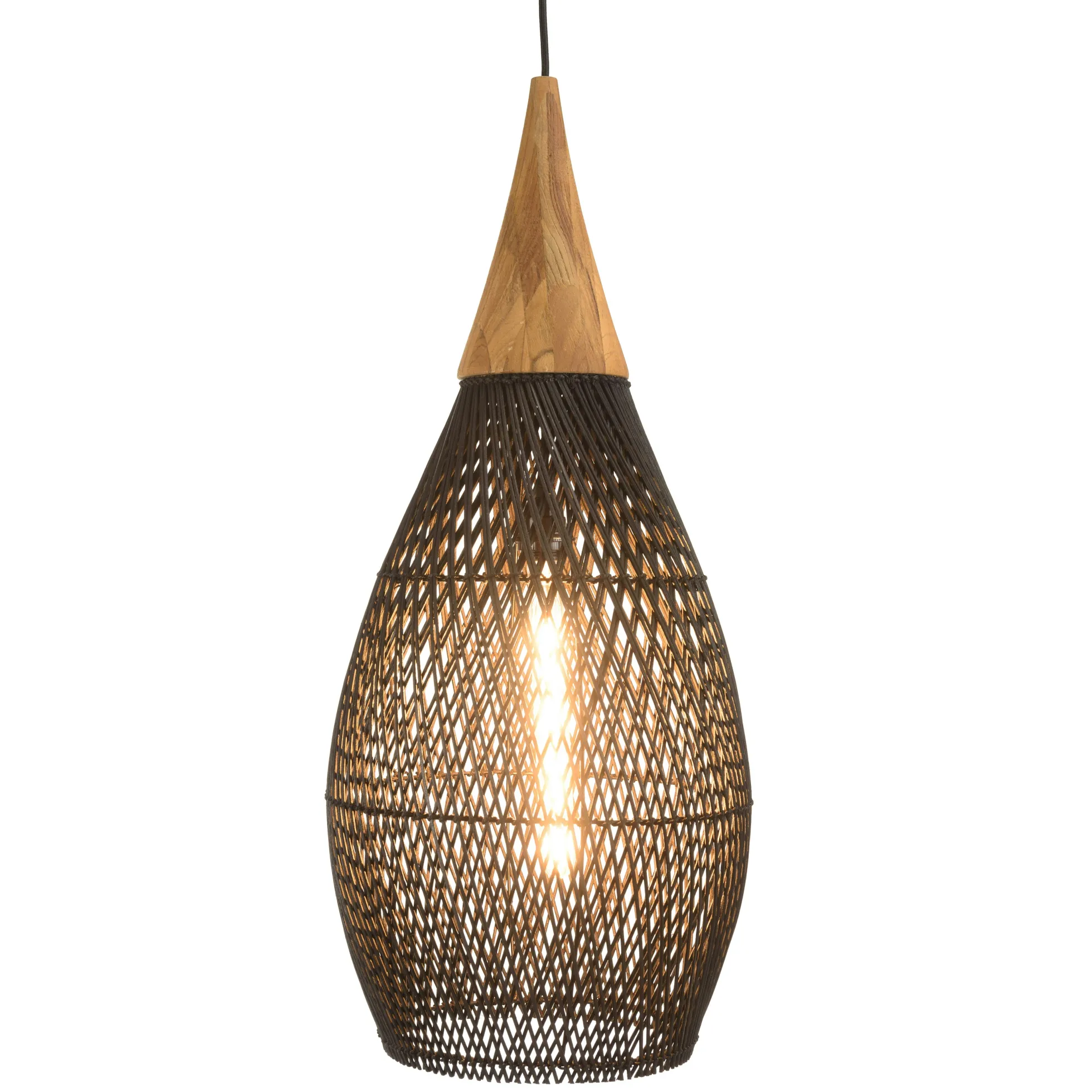 Suspension goutte 35x35cm en rotin couleur noire et teck FOLELLI