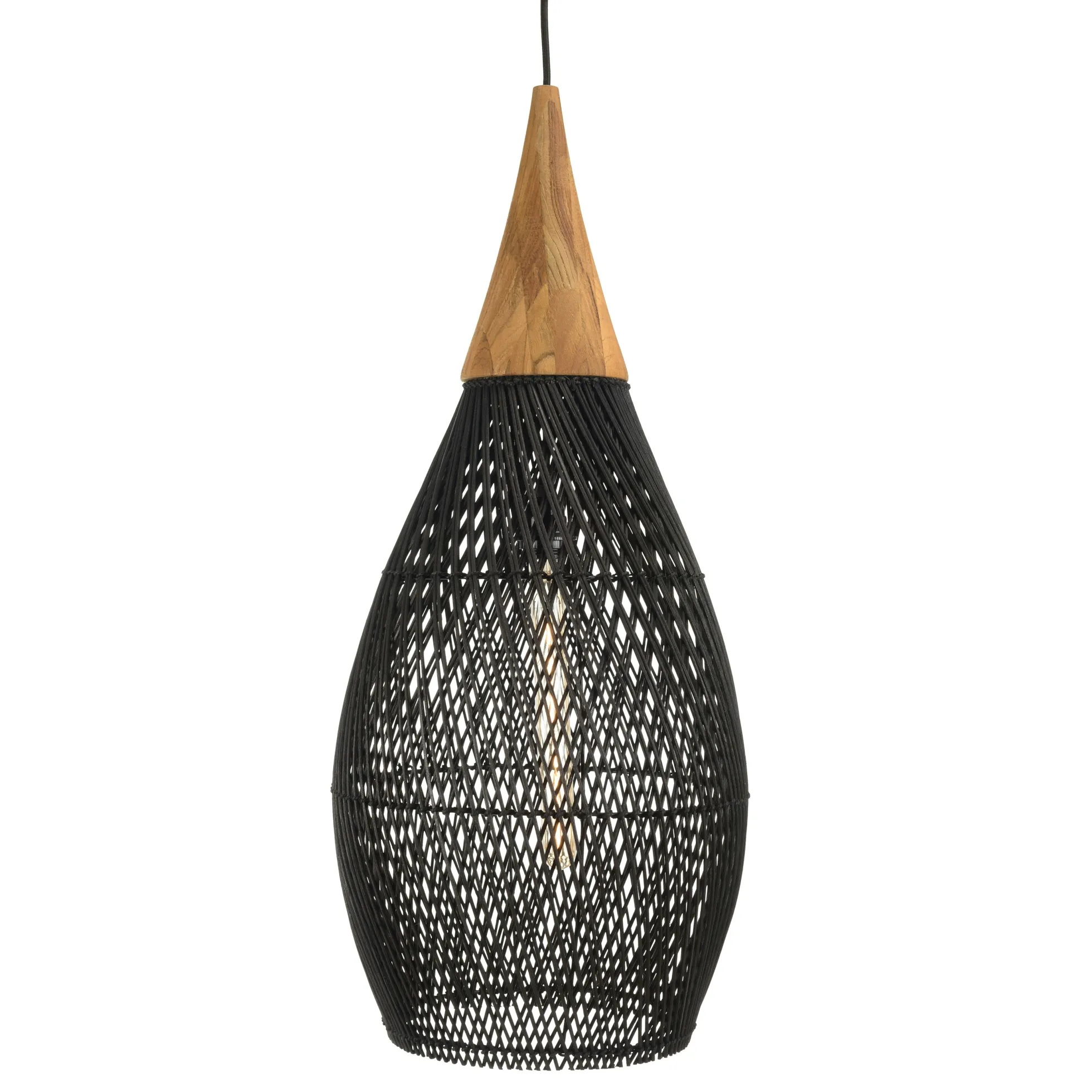 Suspension goutte 35x35cm en rotin couleur noire et teck FOLELLI