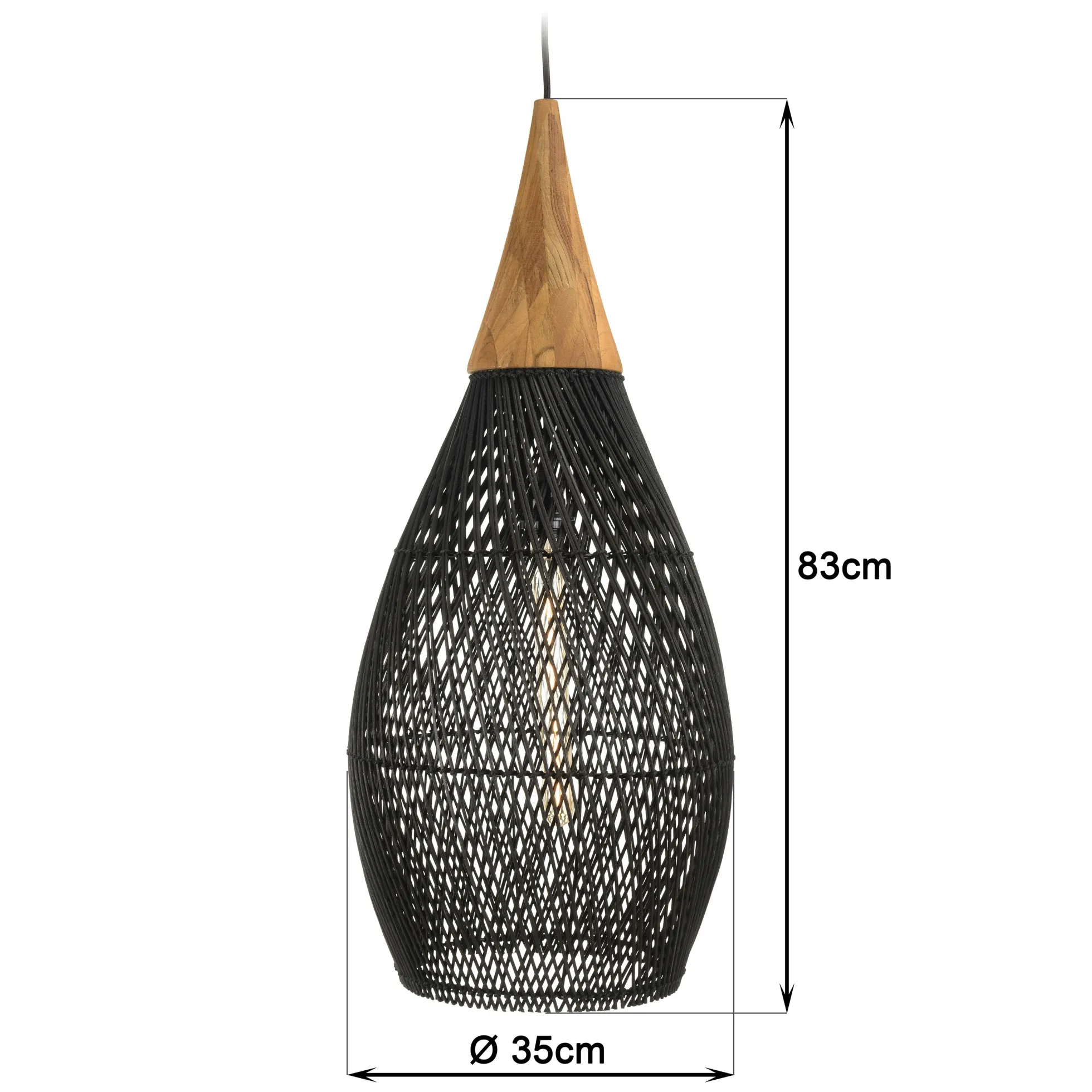 Suspension goutte 35x35cm en rotin couleur noire et teck FOLELLI