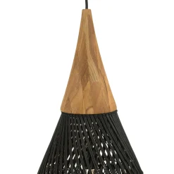 Suspension goutte 35x35cm en rotin couleur noire et teck FOLELLI