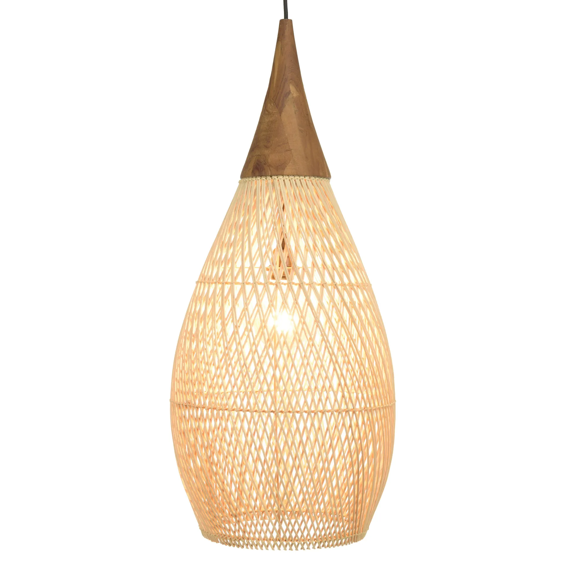 Suspension goutte 35x35cm rotin couleur naturelle et teck FOLELLI