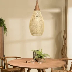 Suspension goutte 35x35cm rotin couleur naturelle et teck FOLELLI