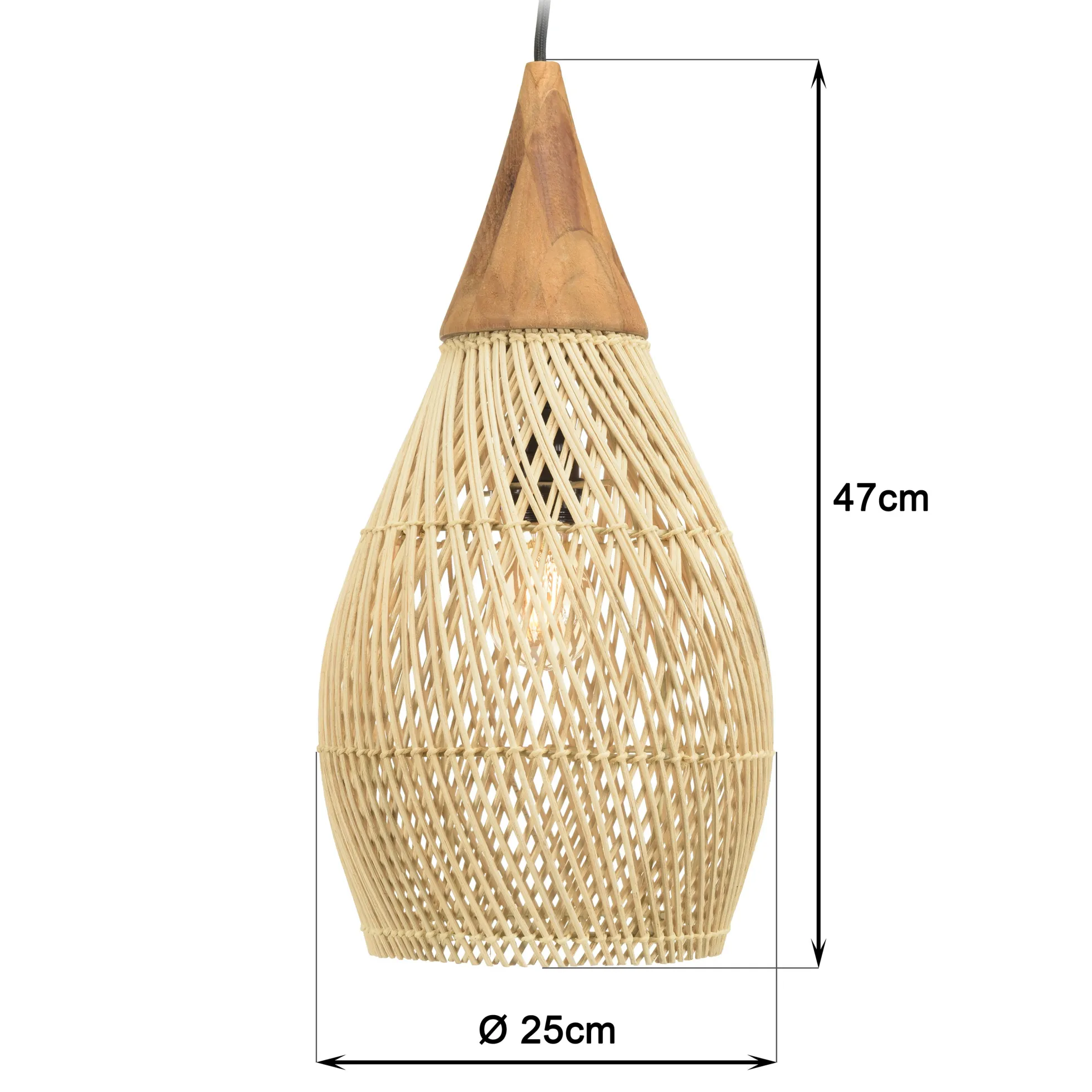 Suspension goutte 25x25cm rotin couleur naturelle et teck FOLELLI