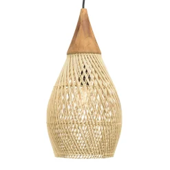 Suspension goutte 25x25cm rotin couleur naturelle et teck FOLELLI