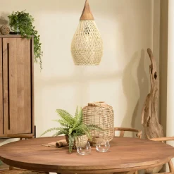 Suspension goutte 25x25cm rotin couleur naturelle et teck FOLELLI