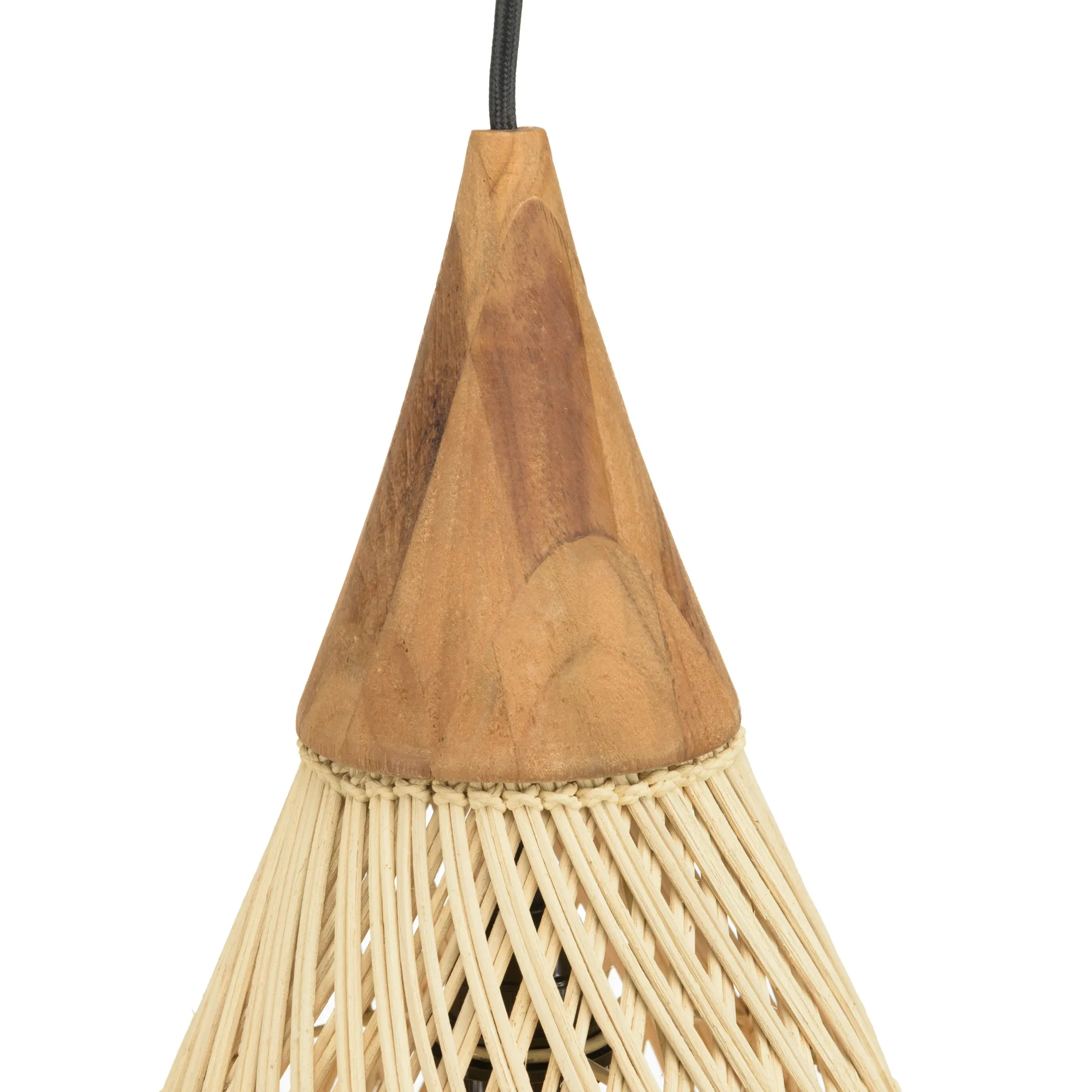 Suspension goutte 25x25cm rotin couleur naturelle et teck FOLELLI