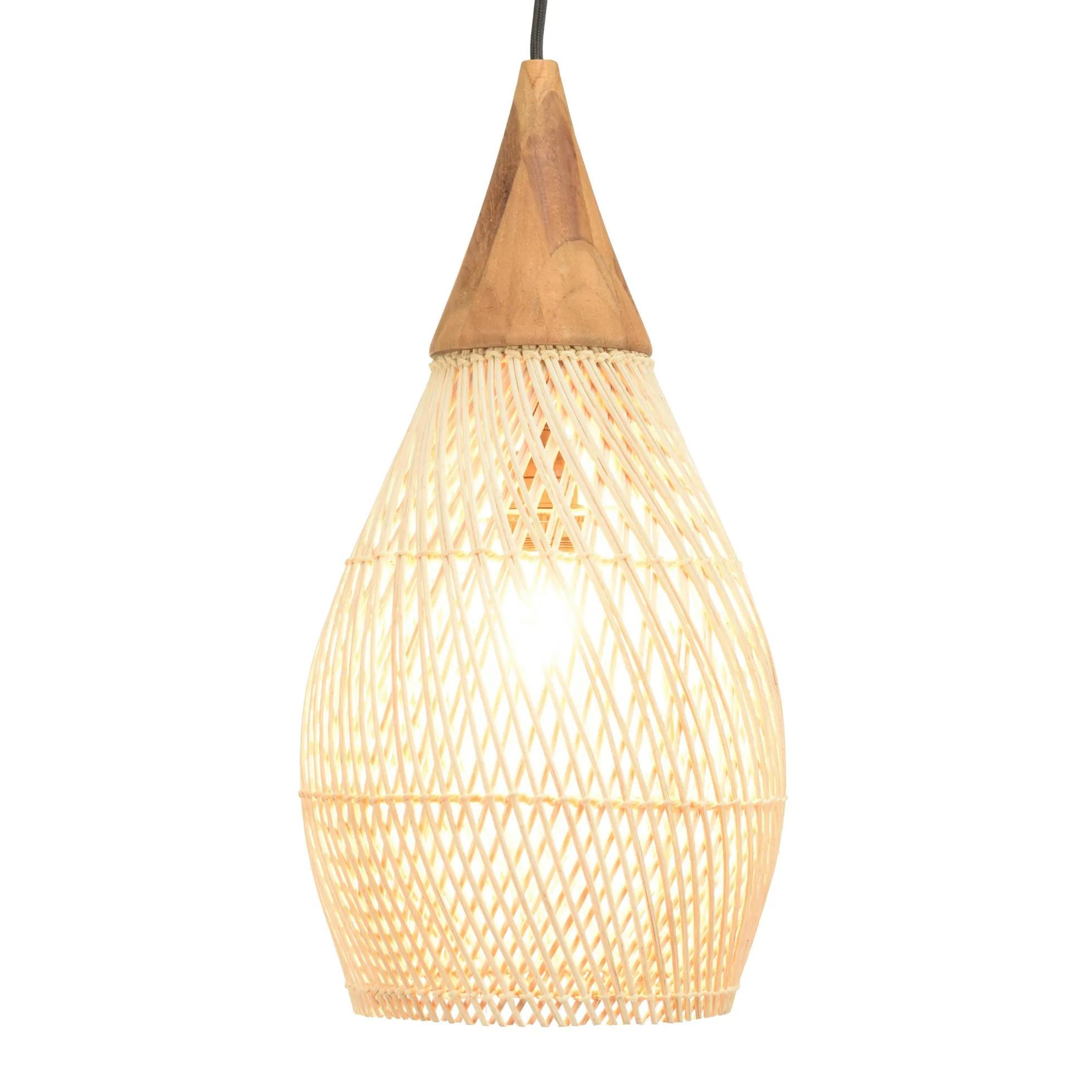 Suspension goutte 25x25cm rotin couleur naturelle et teck FOLELLI