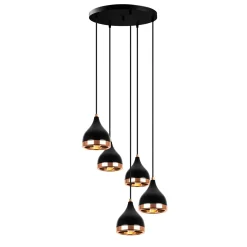 Suspension grappe moderne noire & cuivre, 5 abat-jour SILE