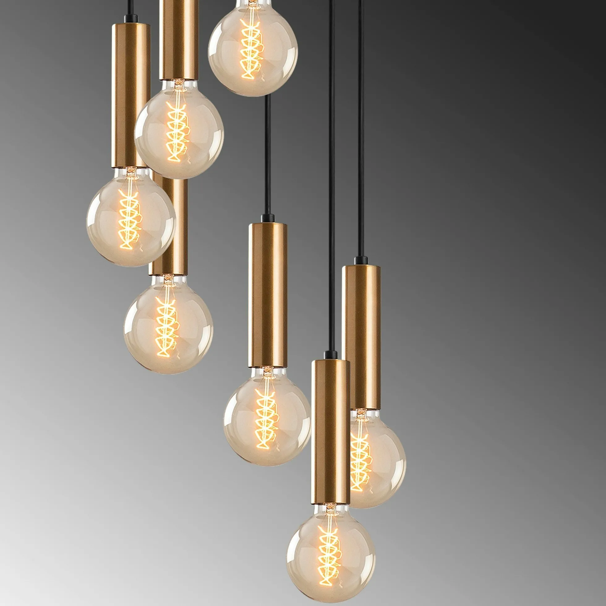 Suspension grappe vintage noir et or 7 lampes SILE