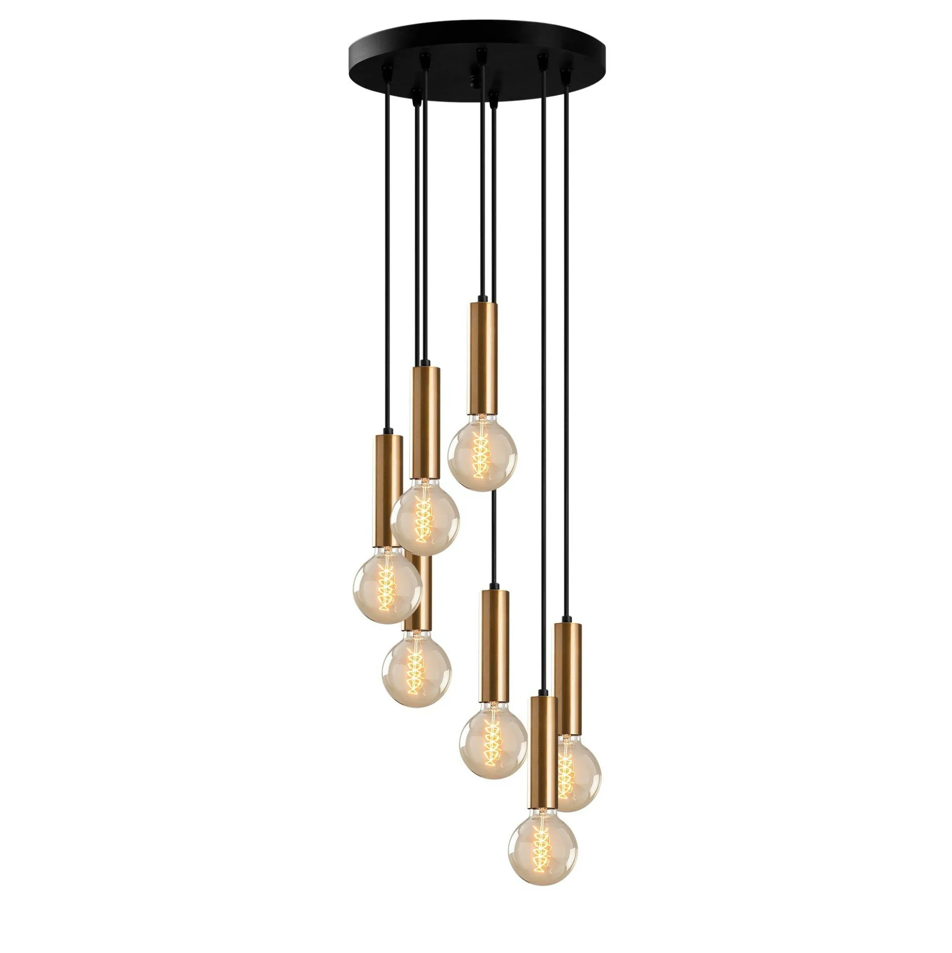 Suspension grappe vintage noir et or 7 lampes SILE