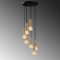 Suspension grappe vintage noir et or 7 lampes SILE