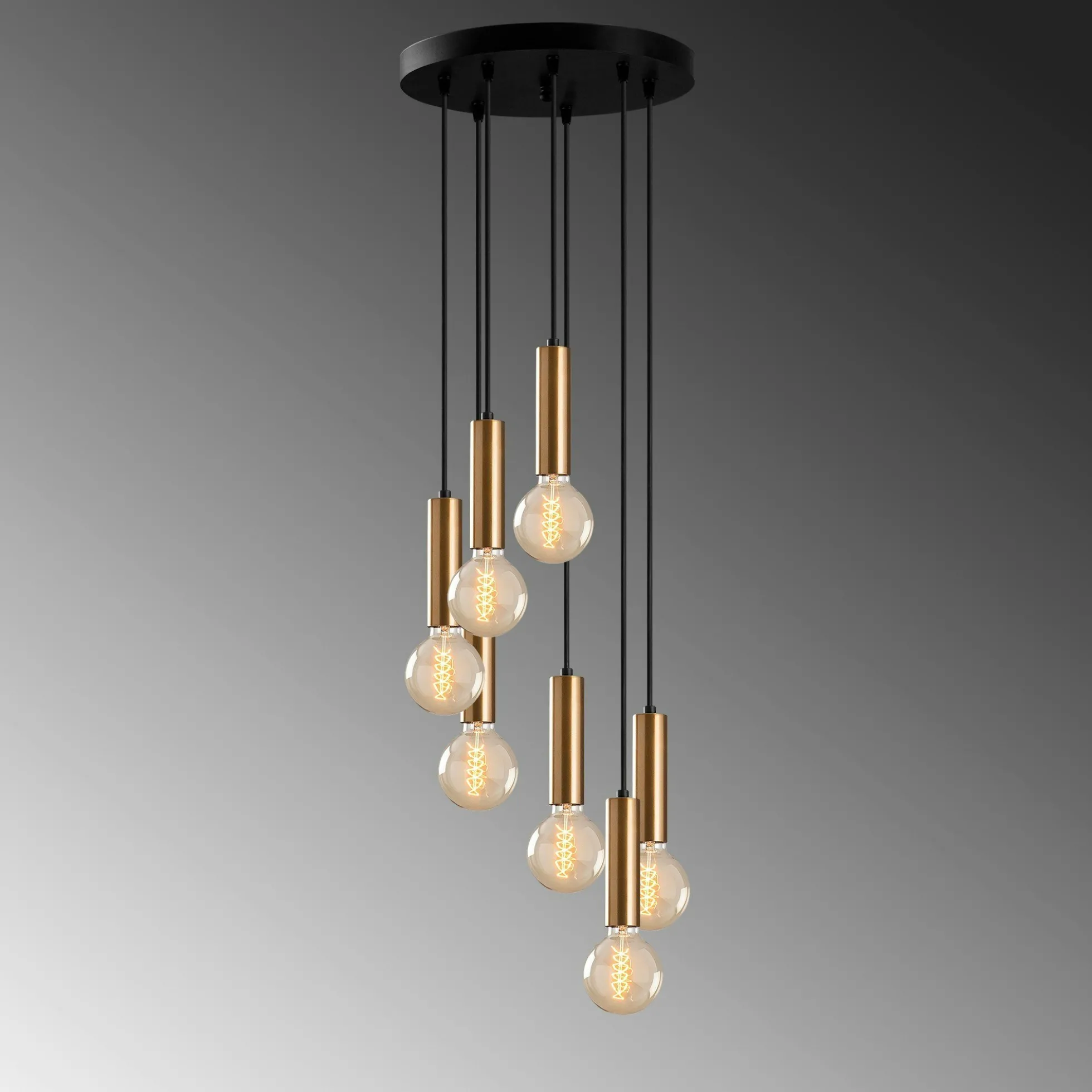 Suspension grappe vintage noir et or 7 lampes SILE