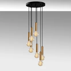 Suspension grappe vintage noir et or 7 lampes SILE