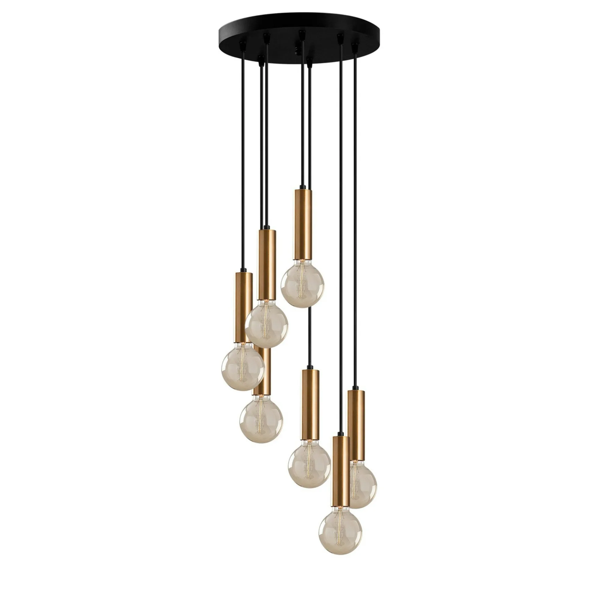 Suspension grappe vintage noir et or 7 lampes SILE