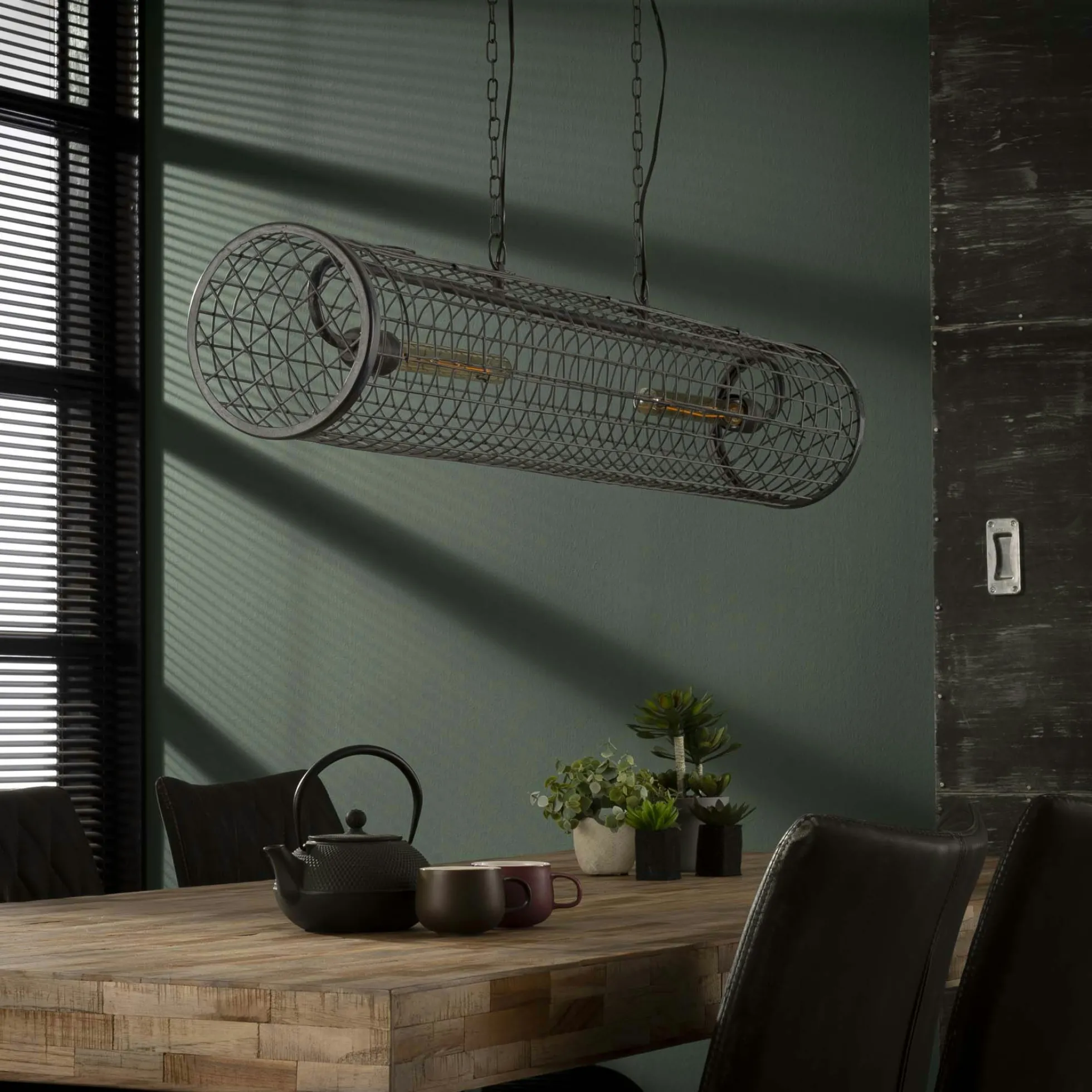 Suspension industrielle cylindre grillagé 2 lampes RALF